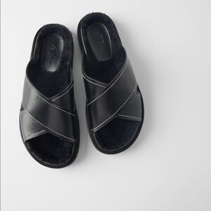 ZARA BNWT Flat Faux Fur Sandals